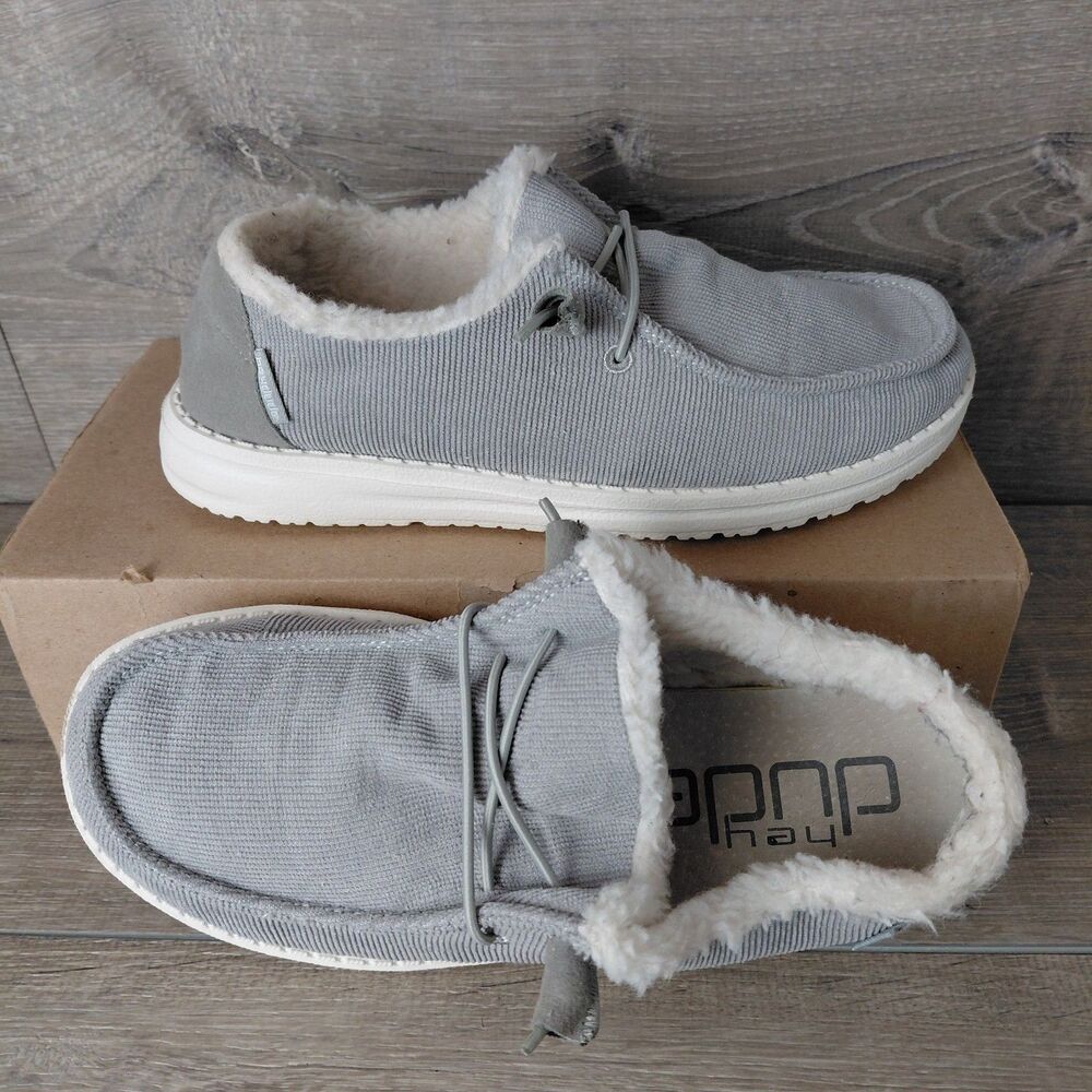 Hey Dude Shoes Womens 6 Wendy Corduroy Gray Slip On Casual Loafer Sneakers Beach